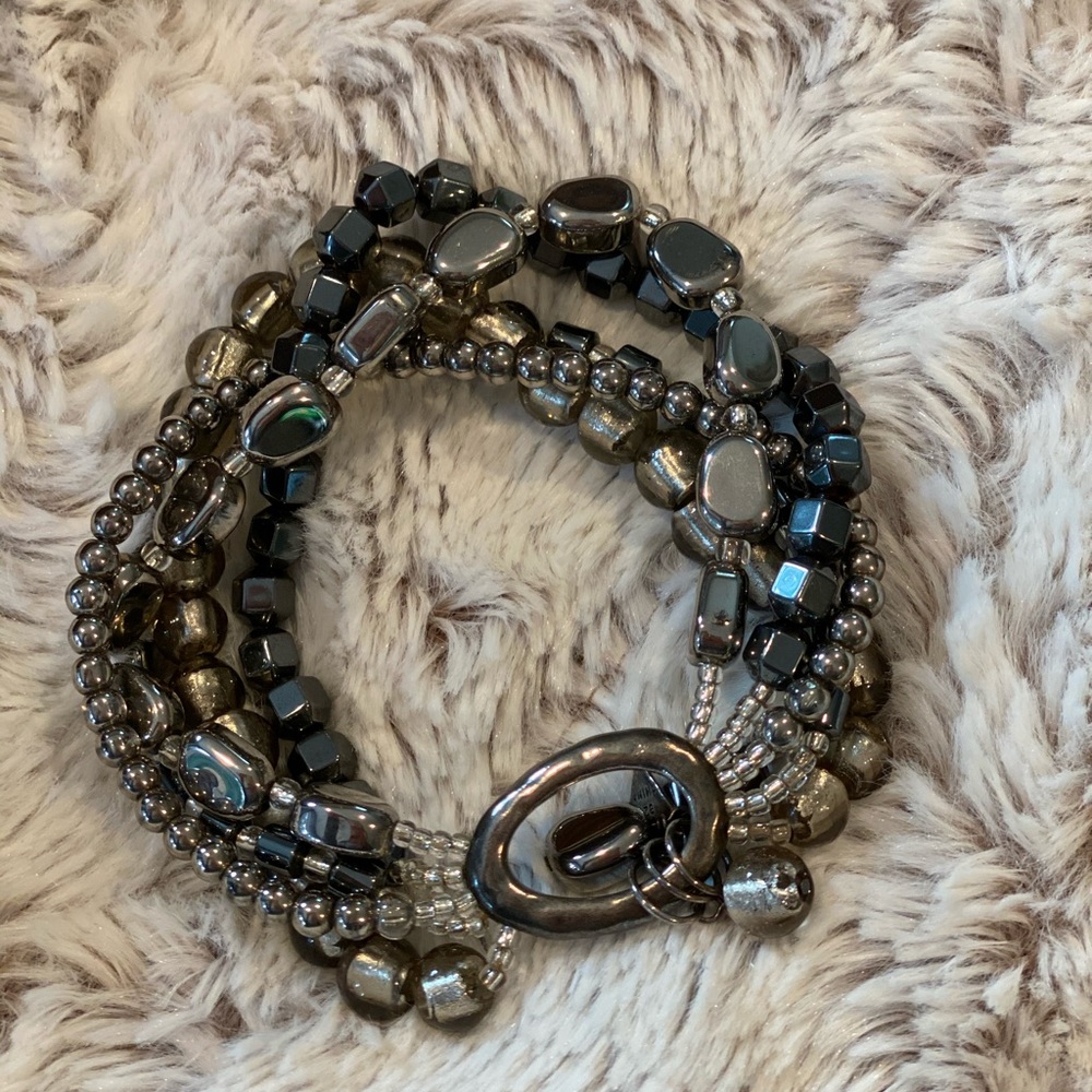 Silpada Black Gray and Silver Stretch Bracelet